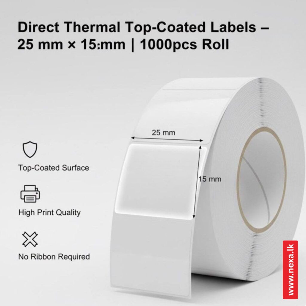 Direct Thermal Labels Sri Lanka - 25×15mm Top-Coated Barcode Label Roll | 1000 pcs