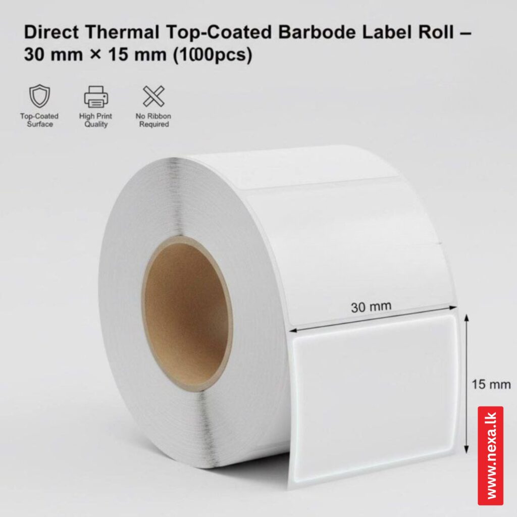 30×15mm Direct Thermal Barcode Labels Sri Lanka – Top-Coated Label Roll (1000 pcs)